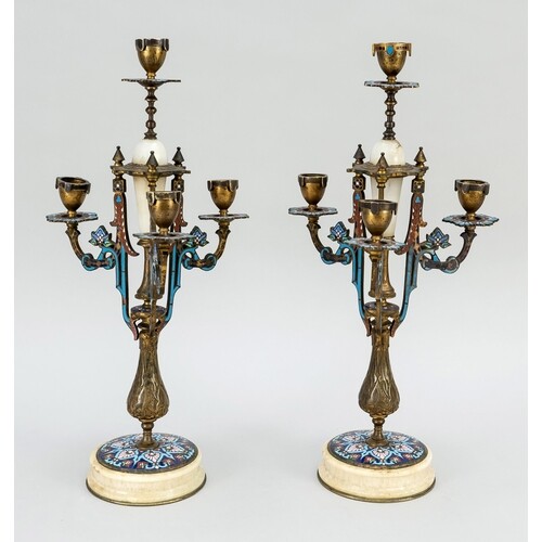 Pair of orientalizing candlesticks, late 19th c. Profiled al...