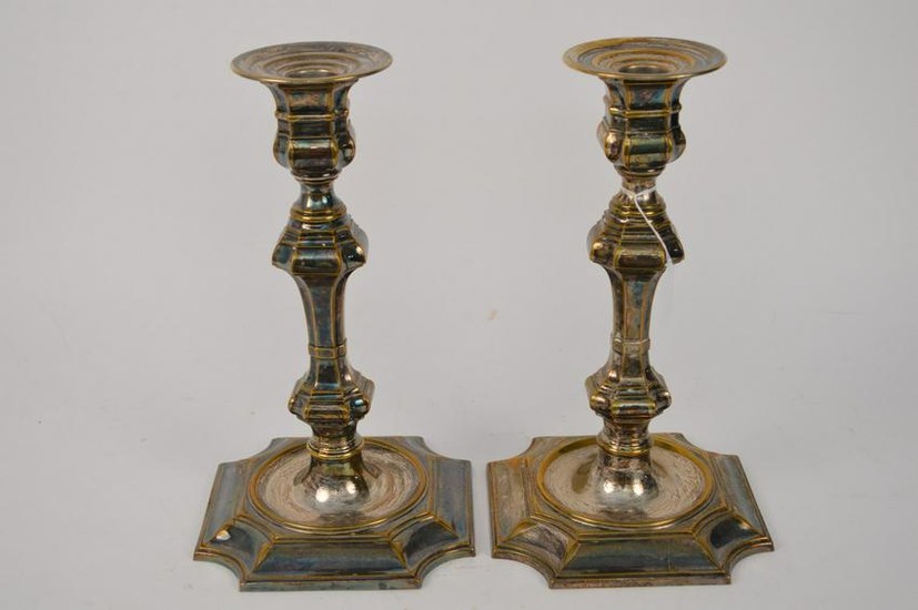 Pair oversized silver on copper candlesticks, 13 1/4"h