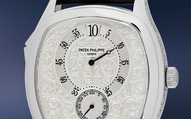 Patek Philippe, Ref. 5275P-001 An exceptional and rare limited edition platinum jump hour chiming wristwatch with jump seconds, Certificate of Origin, Attestation, commemorative coin and presentation box, made for the 175th anniversary of Patek Philippe