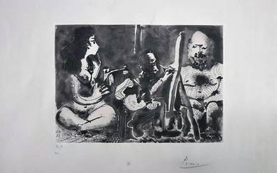 Picasso. Peintre et son modele. 1963. Signed and numbered etching.