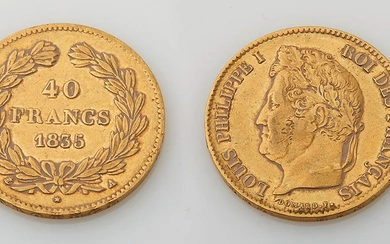 Pièce de 40 Francs or de 1835 A. Diam. : 2,5 cm. Poids : 12,87...