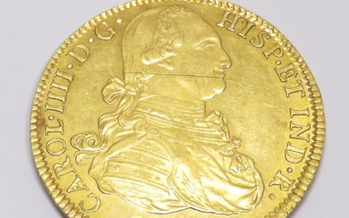 Pièce en or de 8 Escudos "Charles IV" (Mexique) datée de 1798. Poids : 27g....