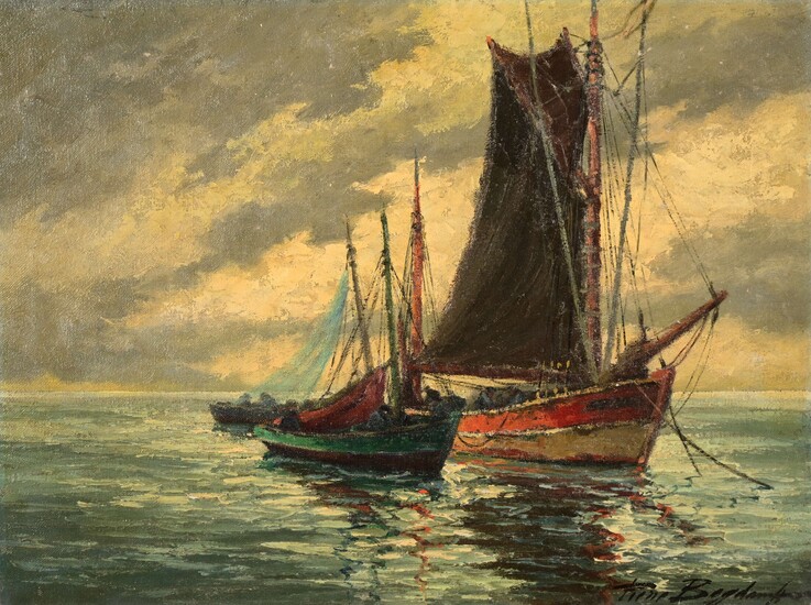 Pierre BOGDANOFF (XX) "Concarneau, fishing boat at the front port" hst sbd 46x61