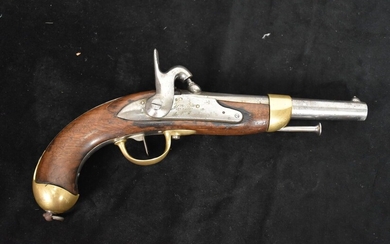 Pistolet d'arçon à percussion modèle 1822 T Bis. Canon rond à pans au tonnerre. Queue...