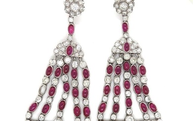 Platinum Diamond and Ruby Earrings