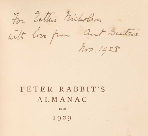 Potter (Beatrix). Peter Rabbit's Almanac for 1929, [1928], inscribed by the author