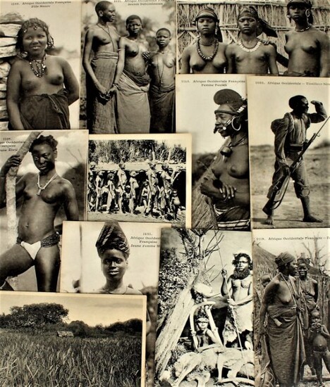 Quantity of vintage postcards, showing scenes of daily life in "Afrique Occidentale" and "Deutsch