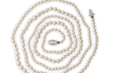 RAYMOND YARD Opera Length Pearl and Diamond Necklace