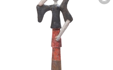 ROGER CAPRON (1922-2006) Jeune femme aux manches bouffantes Importante sculpture. Épreuve en céramique émaillée polychrome...