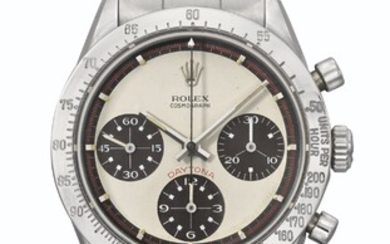 ROLEX. A VERY RARE STAINLESS STEEL CHRONOGRAPH WRISTWATCH WITH PAUL NEWMAN DIAL AND BRACELET