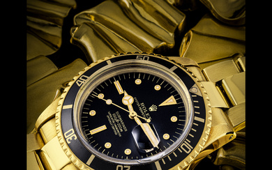 ROLEX. AN 18K GOLD AUTOMATIC WRISTWATCH WITH SWEEP CENTRE SECONDS, DATE AND BRACELET SUBMARINER MODEL, REF. 1680