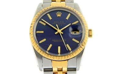 ROLEX - an Oyster Perpetual Date bracelet watch. Circa 1984. Stainless steel case with yellow metal
