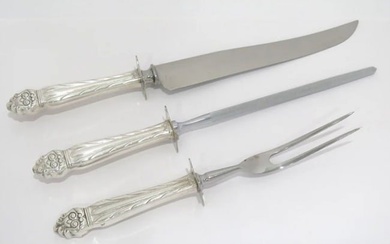 ROYAL BRAND CUTLERY CO. STERLING SILVER STEEL ANTIQUE ENGLISH FLORAL CARVING SET