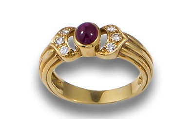 RUBY CABOCHON RING, AND BRILLIANTS, YELLOW GOLD