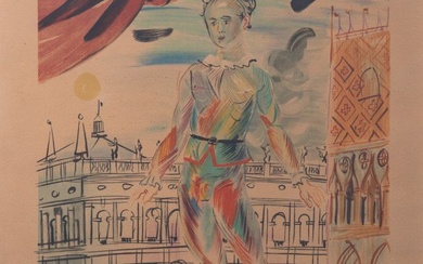 Raoul DUFY (1877-1953) Arlequin, circa 1950 Lithographie en couleurs sur vélin, signée dans la planche,...