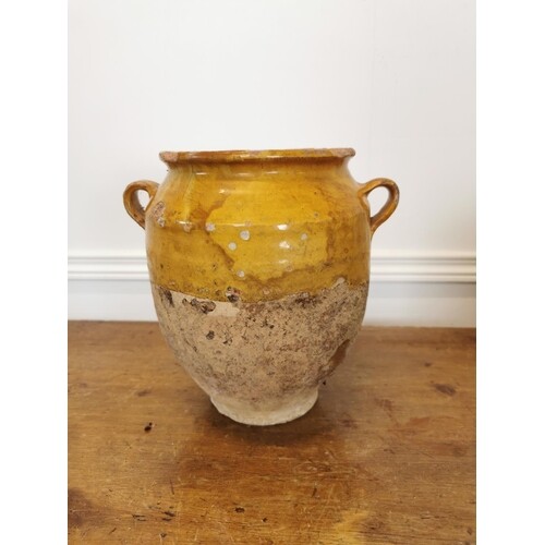 Rare 19th C. glazed terracotta Confit pot {26 cm H x 26 cm D...