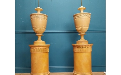 Rare pair of early 20th C. Grand Tour carved plaster urns on...