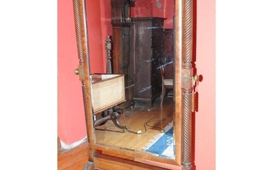 Regency walnut and mahogany framed cheval mirror with bevell...