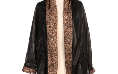 Reversible Lambskin and Leopard Print Open-Front Jacket with Merchant Tag