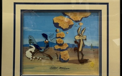 Robert McKimson Hand Painted Autographed Animation Cell Warner Bros. Wile E. Coyote Road Runner