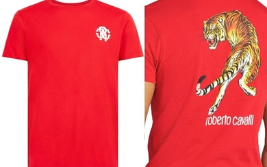 Roberto Cavalli Firenze Tiger Logo Print Luxury Crew Neck T-Shirt Top M