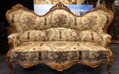 Rococo style sofa Second half of the 19th century. Latvia. Textile, wood, metal, glass. 123x192x75 cm