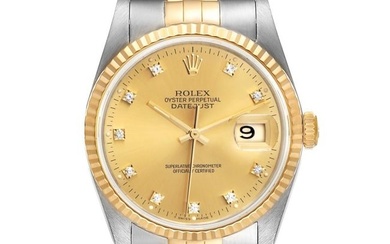 Rolex Datejust Steel Yellow Gold Champagne Diamond Dial Mens Watch 16233