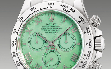 Rolex, Ref. 116519 A rare and attractive white gold chronograph wristwatch with green chrysoprase hardstone dial, guarantee and presentation box