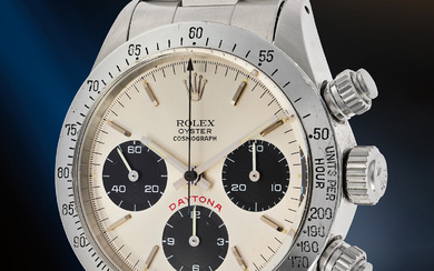 Rolex, Ref. 6265; inside caseback stamped 6263 CRS An attractive and well-preserved stainless steel chronograph wristwatch with “Big Red” dial, bracelet, guarantee, and presentation box