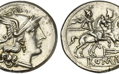 Rudder series, Denarius, Rome, ca. 206-195 BC; AR (g 4,28;...