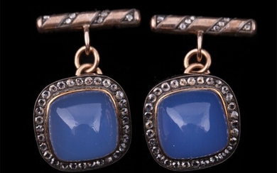 Russian cufflinks. Gold, diamonds (1.02 ct.), agates (11.96 ct.). Petersburg. AH and 56 marks.