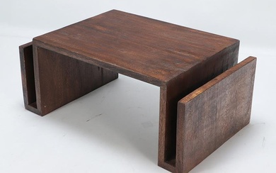 Rustic coffee table in the manner of Jean-Michel Frank with magazine storage. Ht: 18.75" Wd: 44"