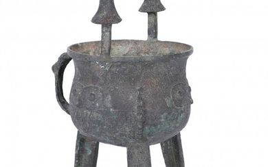 SACRIFICE VESSEL. AFTER MODELS OF ANCIENT "DING" RITUAL VESSELS PRESERVED FROM THE CHINESE BRONZE AGE,...