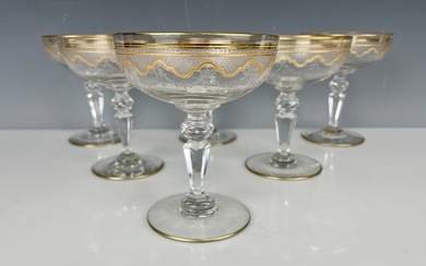 SET OF 6 ETCHED AND GILT ST LOUIS CHAMPAGNE GLASSES