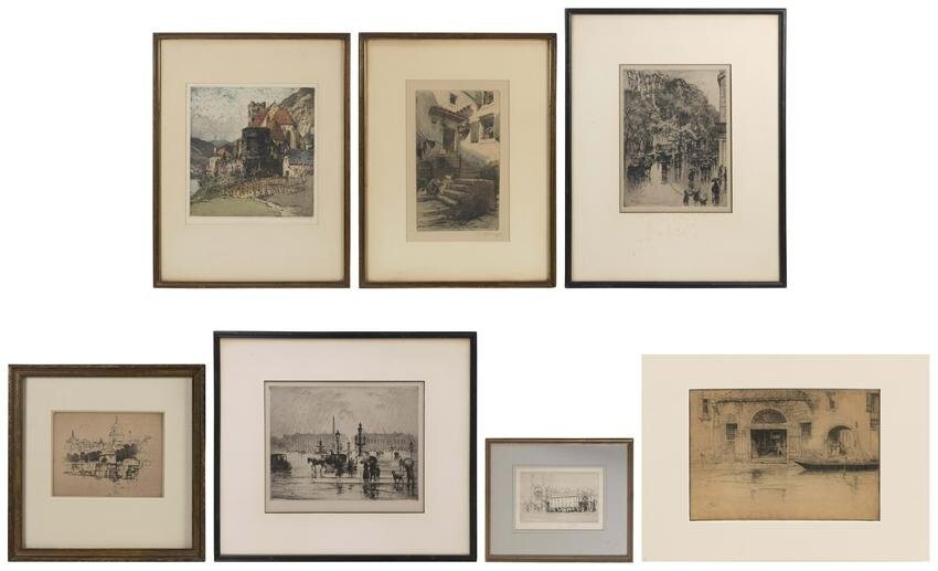 SEVEN SOUVENIR ETCHINGS AND ENGRAVINGS Sight sizes to