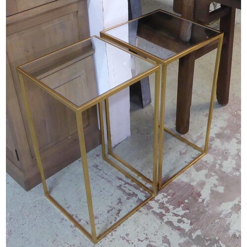 SIDE TABLES, a pair, 1960's French style gilt metal with squ...