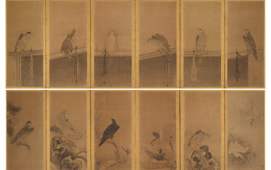 SOGA NICHOKUAN (ACT. FIRST HALF 17TH CENTURY) Tethered Birds of Prey
