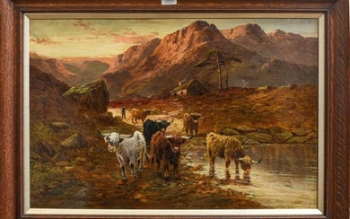 Samuel Seymour (19th century) 'Near Glencoe, Argyllshire', highland cattle in...