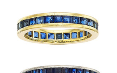 Sapphire, Platinum, Gold Eternity Bands Stones: Square-shaped sapphires weighing...