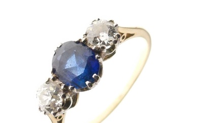 Sapphire and diamond three-stone ring