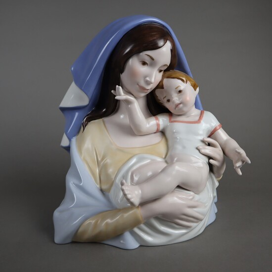 Sculpture en porcelaine Vierge à l'Enfant - Goebel, dessin de A. Ruiz (1985), porcelaine, peinture...