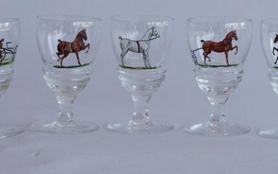 Set Hand Painted Equine Glass Cordial Stems