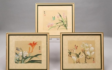 Set Three Chinese Botanical Watercolor Paintings