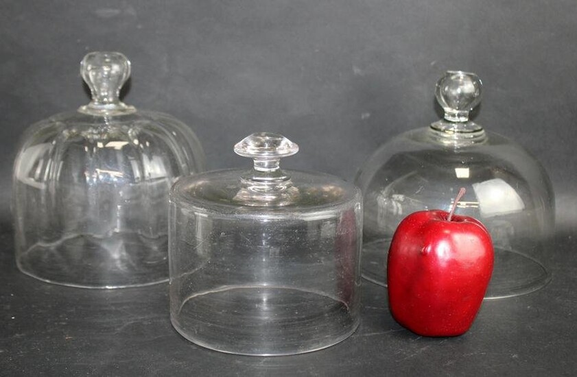 Set of 3 French glass cloches or cheese domes