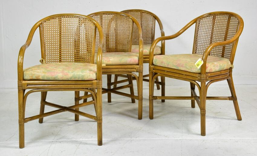 Set of 4 Tiki Style Rattan & Wicker Dining Chairs