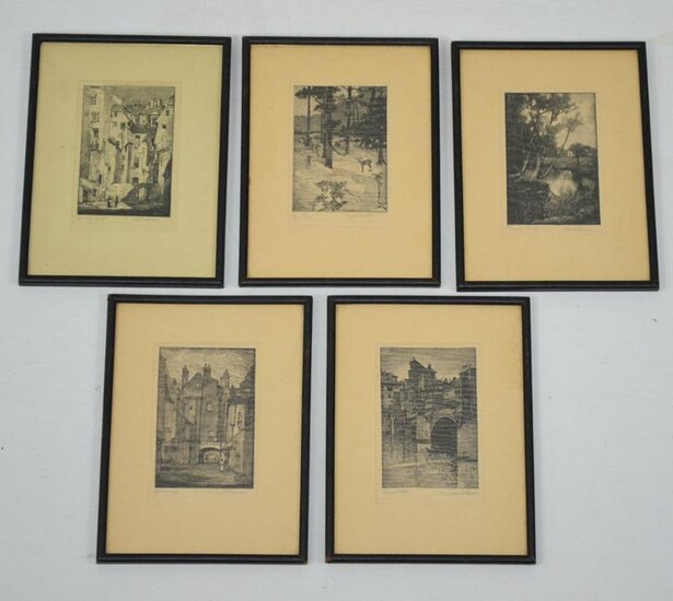 Set of 5 Signed Fred Larson Etchings