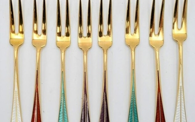 Set of Eight DA Norway Silver Gilt Cocktail Forks