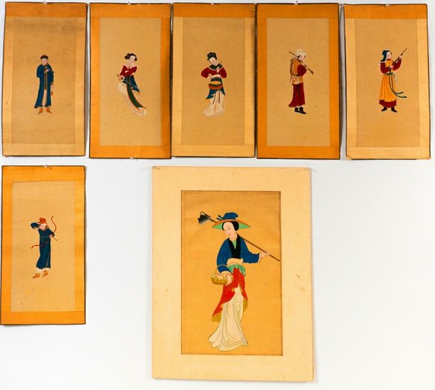 Set of Seven Chinese watercolor paintings