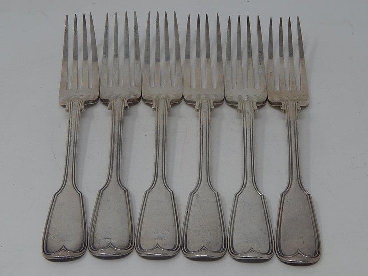 Set of Six Heavy Gauge Victorian Silver Dinner Forks: Each M...