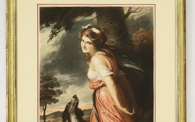 Signed mezzotint after Romney depicting Lady Hamilton